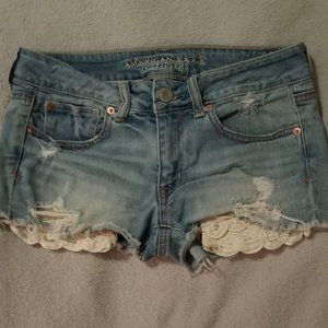 American Eagle Distressed Denim Shorts with Lace